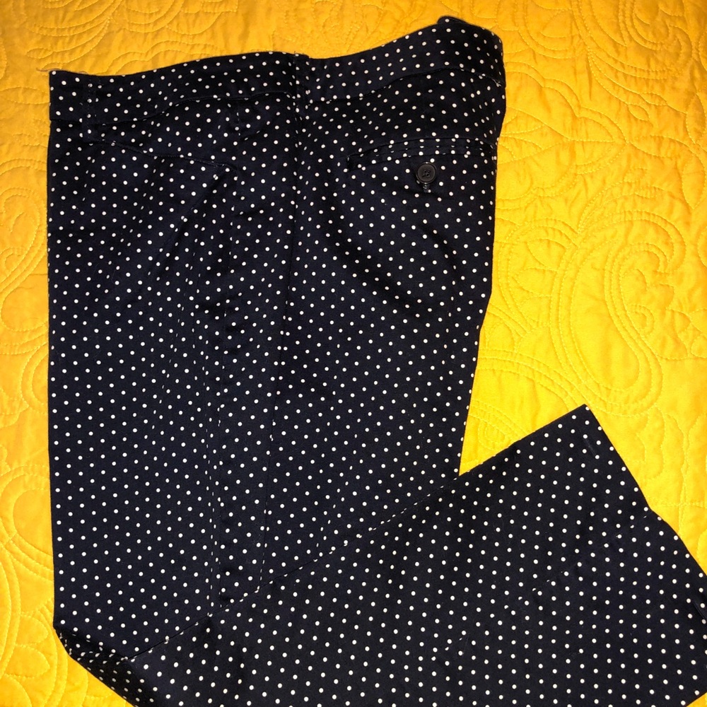 Navy blue ankle length pants.